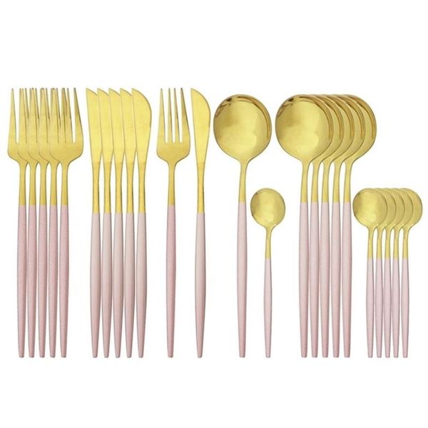 Conjunto de talheres de ouro rosa, aço inoxidável, 24 peças, facas, garfos, colheres de café, talheres de cozinha, jantar 211023265c