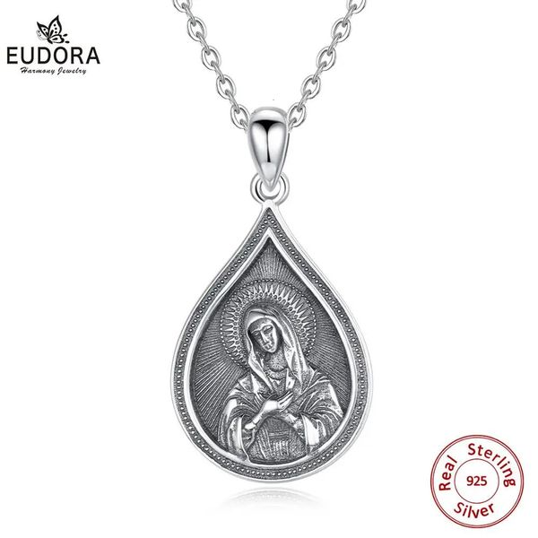 Colares de pingente EUDORA 925 Sterling Silver Ícone do Theotokos ELEUSA Vintage Teardrop Virgin Marys Colar para Homem Mulheres Jóias D4 231110