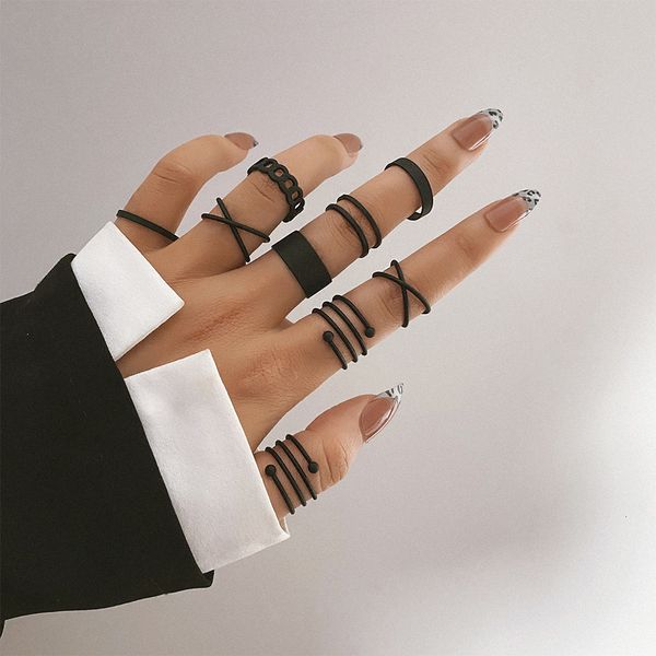 Band Ringe Punk Schwarz Fingerringe Für Frauen Männer Einfache Kette Ring Set Mode Ringe Trend Freund Geschenke Party Knuckle Schmuck Party 230410