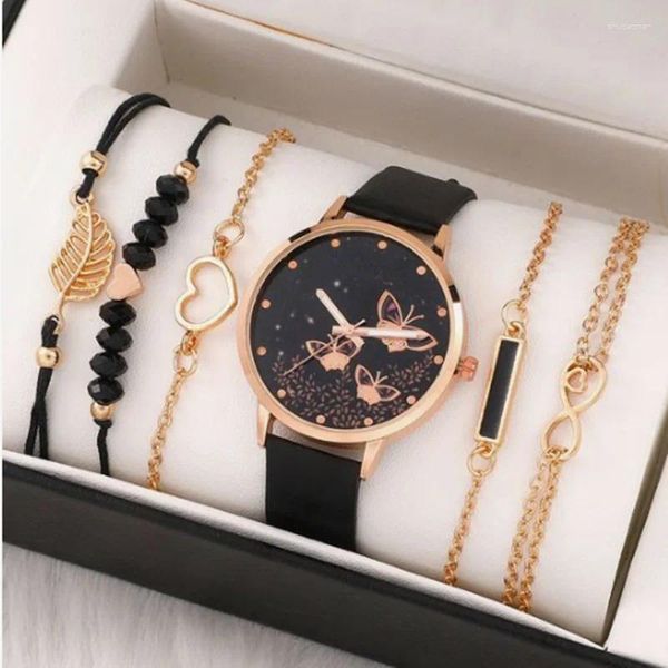 Orologi da polso Set da 6 orologi da donna Orologio da polso a farfalla alla moda da donna Orologio da polso analogico da donna semplice e casual, regalo senza scatola