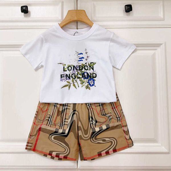 23ss ragazzi ragazze t-shirt pantaloncini completi per bambini abiti firmati per bambini Girocollo Stampa logo in puro cotone Pantaloncini classici con cerniera reticolare manica corta vestiti per bambini a1