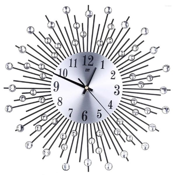 Relógios de parede Relógio 3D Diamantes Decorativos Sala de estar Decoração Silenciosa Quartzo Moderno Minimalista (Preto) Grande
