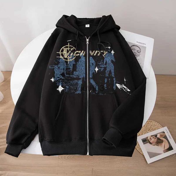 Erkek Hoodies Sweatshirts Cihaz Büyük Boy Hoodies Zip-Up Kış Gömlek Kişilik Retro Dinozor Kalın Harajuku Sweatshirt Hip Hop Kpop Kadın Giyim YQ231111