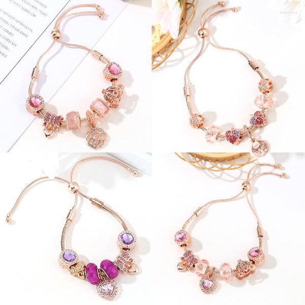 Braccialetti con ciondoli BRACE CODE Bracciale regolabile Creativo fai da te fatto a mano con perline di cristallo Ciondolo con amore rosa Fine varietà femminile di regali