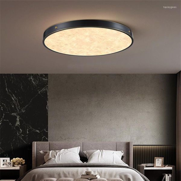 Luzes de teto mármore All Copper Lamp Bedroom redonda pós -moderna simples luz Luxo de luxo de varanda nórdica Lâmpadas LEDs de LED