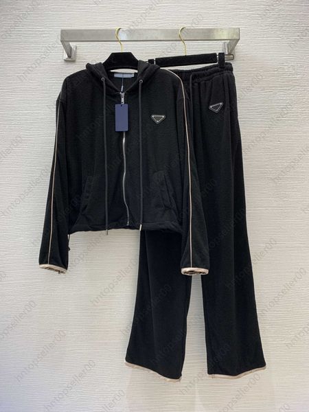 Damen-Trainingsanzug, Jogger, Damen-Trainingsanzug, zweiteiliges Designer-Set, Original-Logo, Reißverschluss, Kopf, Kordelzug, Kapuzenjacke mit elastischer Taille, gerade Hose, Damenbekleidung