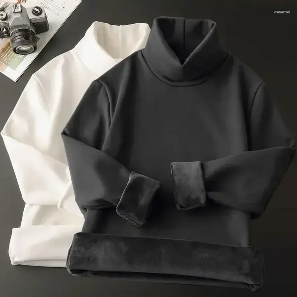 Hoodies masculinos veludo engrossado moletom moda outono inverno gola alta camiseta roupa interior térmica de manga comprida camisa de fundo