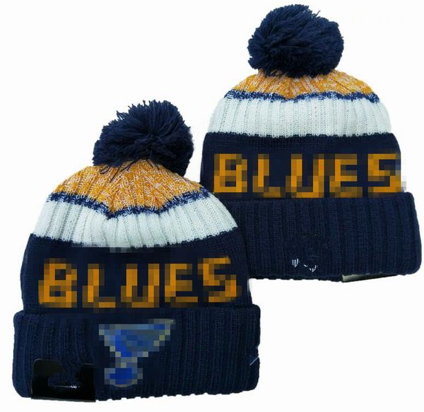 Berretti da uomo Berretti St Blues Berretti Vancouver Tutte le 32 squadre Pompon lavorato a maglia con risvolto a righe Lana laterale Calda USA College Sport Cappello lavorato a maglia Berretto da hockey per donna a1