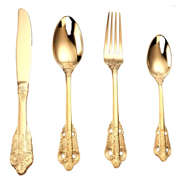 Besteck-Sets Set Besteck Besteck Gabeln Löffel Edelstahl Goldene Löffel Gabel Geschirr Gold Küchenstrauß Dinner Western Kit