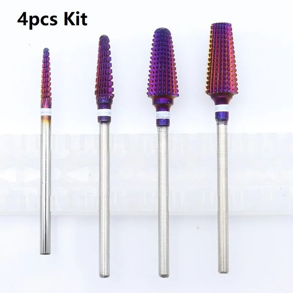 Nail Art Equipment 4-teiliges Kit Purple Pro Vollhartmetallbohrer Elektrische Maschinenfeilen Werkzeuge zum Schneiden und Polieren 231110