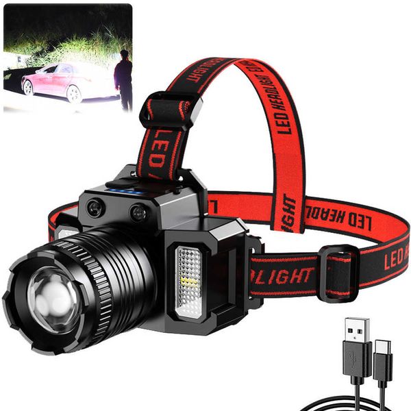 Lâmpadas de cabeça Indução Headlamp Recarregável LED faróis 2000mAh Super flash de cabeça flash leve à prova d'água Campo de caça piscando tocha P230411