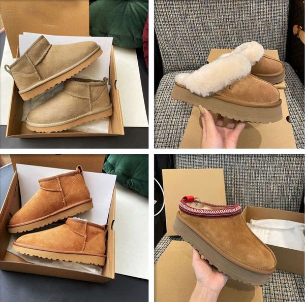 Botas de neve de designer mulheres australianas bota Tasman Bailey Dune Chesut inverno fivela de pele meio joelho curto senhora chinelos de pele de carneiro e sapatos de lã sapatos de algodão quente