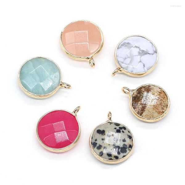Colares pendentes pingentes de pedra natural Facetado Cristal redondo ágata Amazonite Charms para jóias para fazer uma pulseira de colar