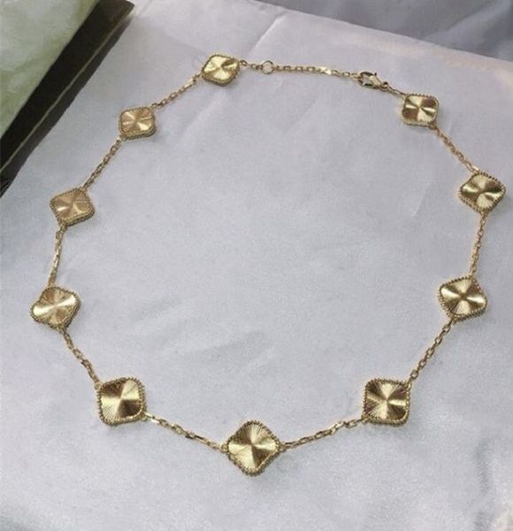 Moda Klasik Dört Yaprak Cleef Clover Kolye Uzun On Motifler 18K Altın 10 Çiçek KADINLAR İÇİN KAYNAKLAR İÇİN PARLAK VANI