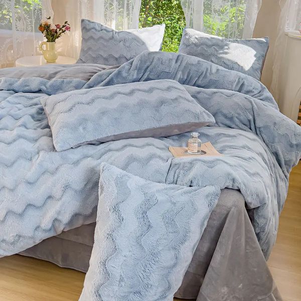 Conjuntos de cama Inverno Quente Conjunto de Cama Grosso Veludo Consolador Capa King Queen Size Duvet Cover Lençóis e Fronhas Set Cute Girls Kids 231110