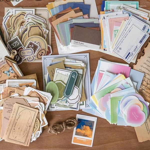 Geschenkverpackung 100 Stück Notizen Sammlung Serie Vintage Handwerk beschreibbare Aufkleber Scrapbooking Werkzeuge DIY Po Zubehör Klebriges Papier