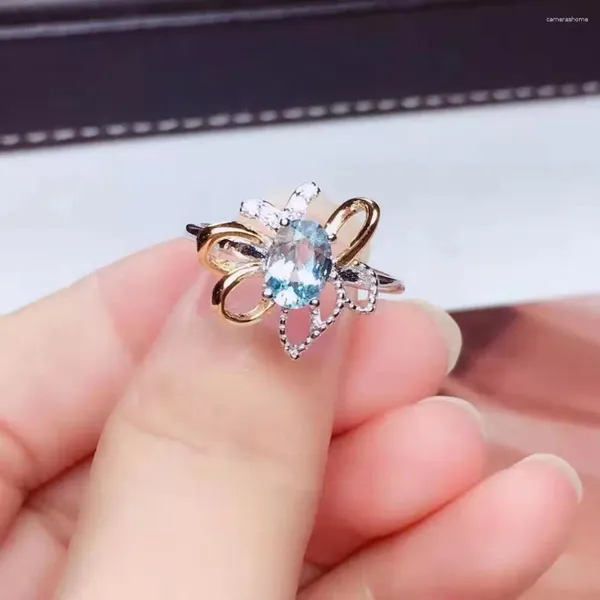 Cluster Ringe FS 5 7 Natürliche Aquamarin/Granat Edelstein Blume Echt S925 Sterling Silber Mode Edlen Schmuck Für Frauen MeiBaPJ