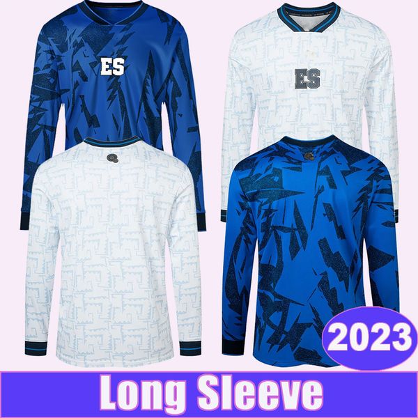 2023 Salvador National Team Maglie da calcio da uomo # 13 LARIN # 21 TAMACAS # 7 D.CEREN Home Blu Away Bianco Maglie da calcio a maniche lunghe Uniformi