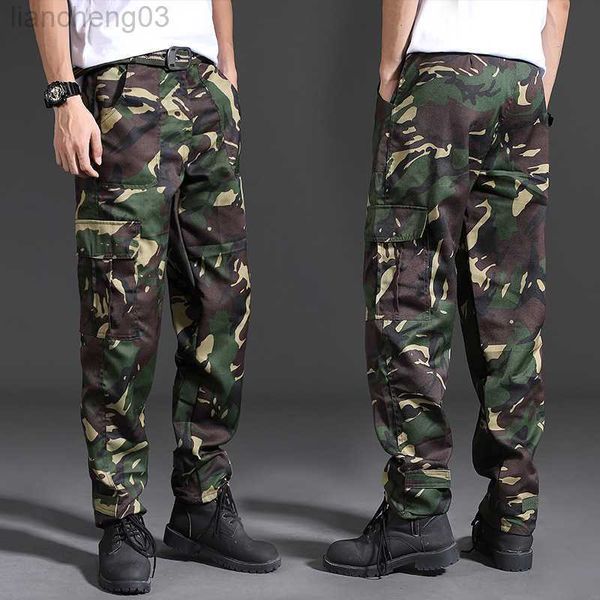 Calças masculinas Marca de primavera Men da moda Calça de carga militar Multi-Pockets Men Baggy Pants calças casuais macacão de camuflagem de camuflagem Homem algodão W0411