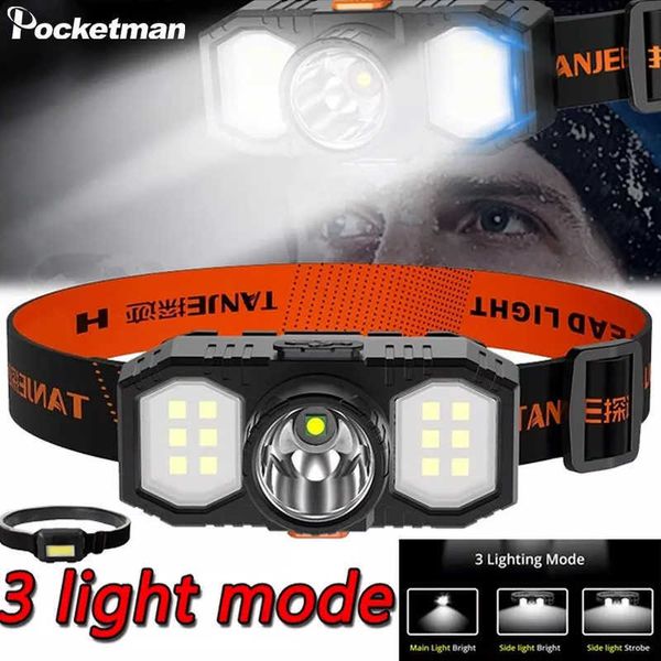 Stirnlampen Ultraleichte LED-Stirnlampe USB-wiederaufladbare 18650 AA-Batterie 3 Modi Camping-Scheinwerfer Wasserdichte Kopf-Taschenlampe Angeln COB-Licht P230411