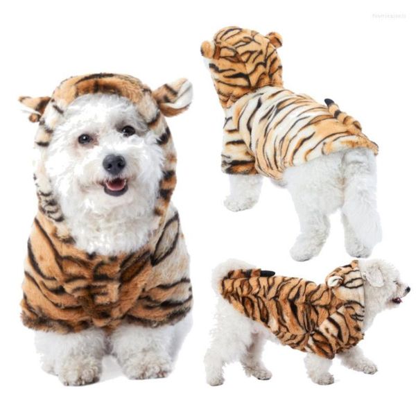 Abbigliamento per cani 2023 Giacche per animali domestici Tatuaggio tigre Vestiti trasformati Anni Cucciolo Cappotto caldo Autunno/Inverno Gatto a due zampe Costume divertente