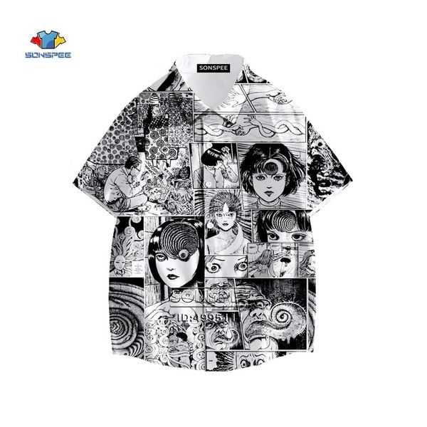 Camicie casual da uomo Japan Horror Manga Junji Ito Camicia 3D stampata Tomie Girl Camicia hawaiana Estate Casual Camicie da spiaggia Manica corta Top oversize 230411