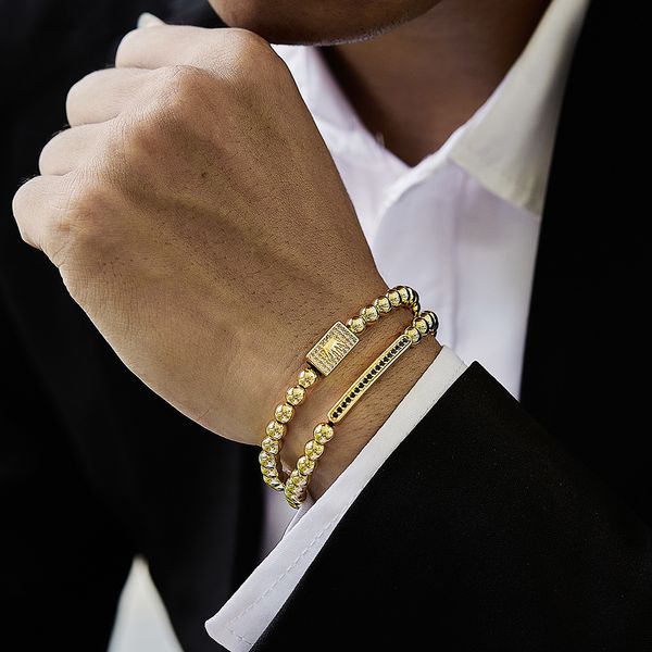 Bracelets de charme 2 PCs Conjunto Crown Men Long Tube Men Pave