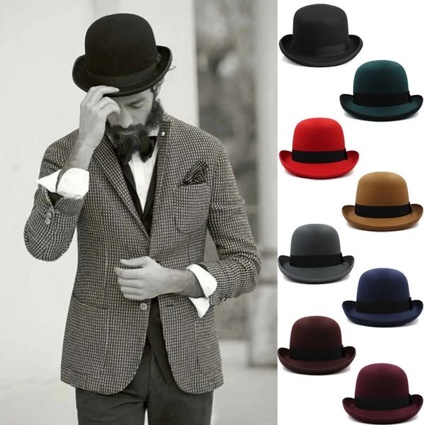 Largo Brim Chapéus Bucket Homens Mulheres Oval Top Bowtie Band Bowler Retro Roll Rim Derby Cap Sunhat Party Street Style Inverno Ao Ar Livre Tamanho US 7 38 Reino Unido L 231110