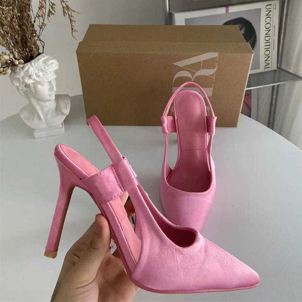 Nxy Sandals осень синие высокие каблуки Женщины Stiletto Pumps повседневные заостренные пальцы для Slingbacks Lady Pink Heeld Fashion Party 230406