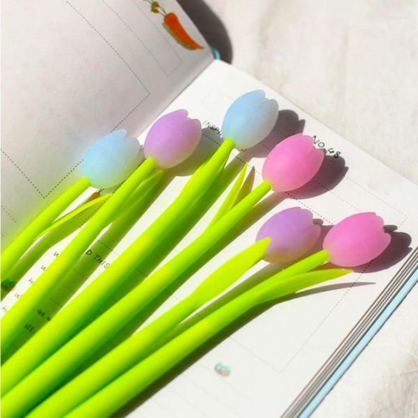 3 pezzi di penne gel tulipano scolorito Kawaii colore creativo che cambia inchiostro nero neutro penna firma regali di festa forniture per ufficio