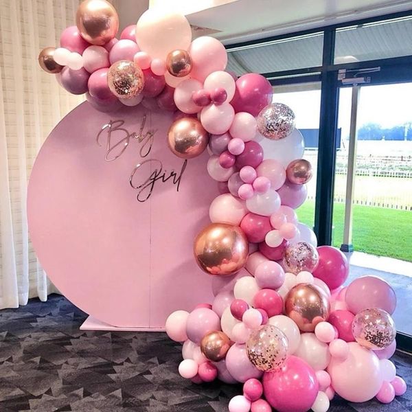 Partydekoration Rose Gold Chorme Metallic Luftballons Mädchen Rosa Girlande Bogen Kit Geburtstagsdeko Kinder Babyparty Hochzeit Ballon Globos