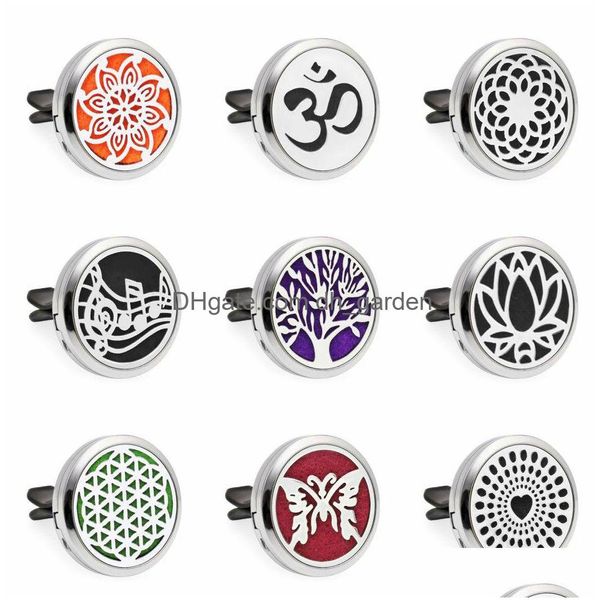 Lockets Lotus Flowers Essential Oil Car Vent Clip Air Freshener Difusor Medalhão Aromaterapia com 10pcs Pads Drop Delivery J Dhgarden Dhuzm