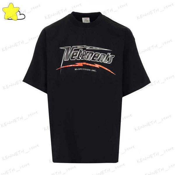 Camisetas para hombres 23SS Naranja Negro Camiseta de alta velocidad Hombres Mujeres 1 1 Tela pesada suelta Algodón Top Back Bordado VTM Tee con etiquetas T230412