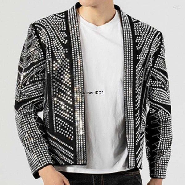 Jaqueta preta com strass completa masculina, casaco broca punk club outfit jaqueta bomber diamante r978