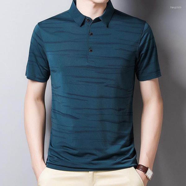 Erkek Tişörtleri Sıradan bluz Stripe Normal Gömlek Erkekler İçin SATIN Zarif Moda 2023 Erkek Polo Mens Hızlı Kurutma Erkek Giyim Erkekleri