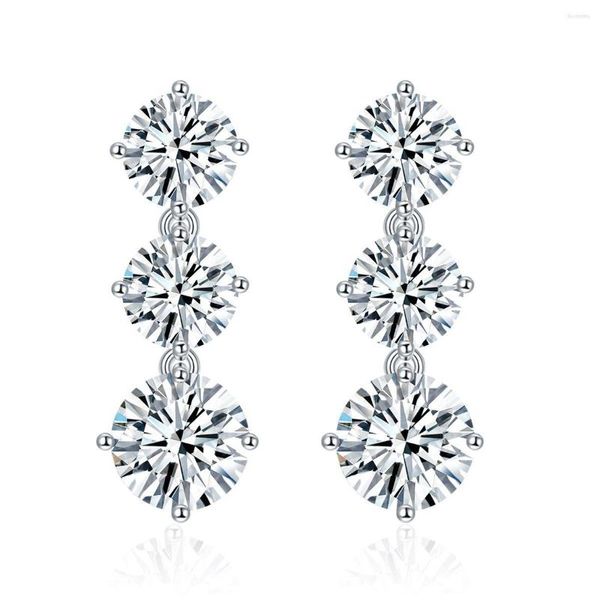 Orecchini a lobo BOEYCJR 925 Argento 3 Pietre Design 5mm/5mm/6mm Moissanite Totale 3.6ct VVS Gioielleria Raffinata Orecchino di Diamanti Per Le Donne Regalo