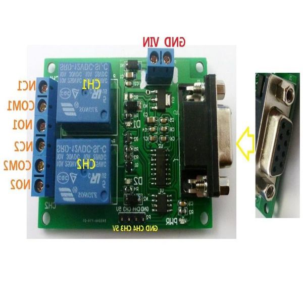 Freeshipping Modulo relè porta seriale a 2 canali DC 12V PC Computer USB RS232 DB9 RS485 UART Scheda interruttori di controllo remoto per Smart Home Coudt