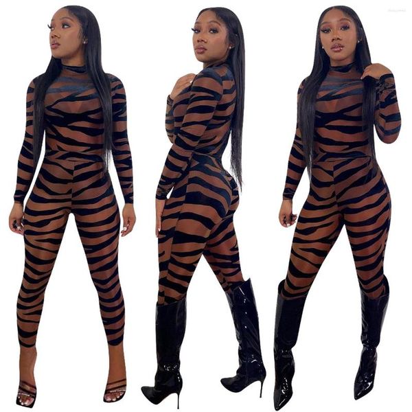 Damen zweiteilige Hose Leopard Mesh Set Frau Langarm T-Shirt und Bleistift Nachtclub Party Outfits