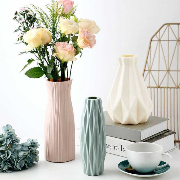 Вазы Пластиковая ваза дом для украшения белый имитация керамические цветочные растения корзина скандинавские свадебные декоративные столовые столы P230411