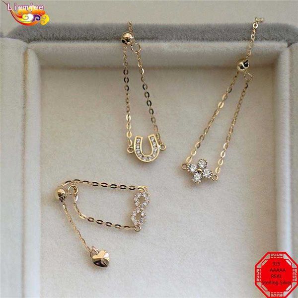 Anelli a fascia Liemjee Gioielli di moda Anello a catena regolabile in vero argento sterling 925 con zircone intarsiato per le donne Caratteristica regalo di fascino per tutte le stagioni P230411