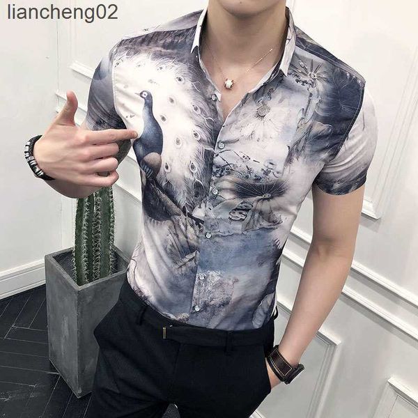 Camisas casuais masculinas Inglaterra Men camisas barrocas de manga curta Camisas de vestido fit slim fit