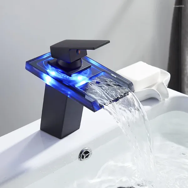 Rubinetti per lavandino del bagno Vidric Luxury LED Cambia colore Rubinetto per lavabo a cascata Rubinetto monocomando per montaggio su piano e miscelatori freddi