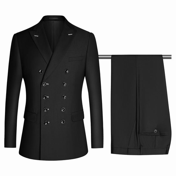 Neue Heiße Verkauf männer Anzug Professionelle Business Casual Anzug Set Mode Zweireihig Tief Blau Schwarz Grau Slim Fit hemden und Hosen