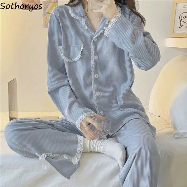 Mulheres sleepwear pijama conjuntos mulheres rendas doce casa criatividade diária estilo coreano all-match lazer estudantes primavera vintage conforto encantador