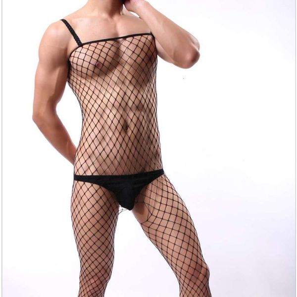 Costume sexy Teddy Nero Lingerie sexy Uomo Maglia Costumi sessuali Porno Scava fuori Biancheria intima gay Tuta elastica Camicia da notte Intimo Indumenti da notte Hot