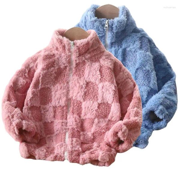 Jaquetas meninas jaqueta de lã térmica outono inverno quente casaco de pele do falso para a princesa outwear moda cardigan de pelúcia criança 1-10 anos