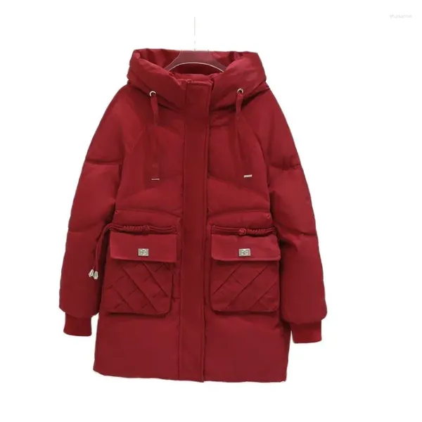 Trench da donna Giacca vino rosso da donna 2023 Inverno lungo Parka Cappotto da donna casual Moda femminile in cotone imbottito caldo