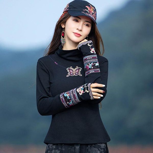 Этническая одежда в китайском стиле топ Mori Girls Gothic Vintage Black Turtleneck Dellovers Осенняя зимняя весенняя рубашка Boho 31495