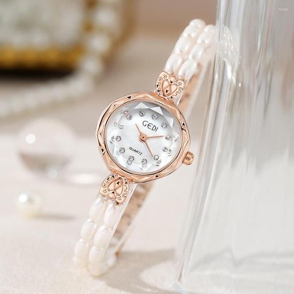 Principais relógios de pulso Trendy gedi feminino quartzo simulado pérola shinestone elegante lady wristwatch watch watches relógios Relogio masculino 2023