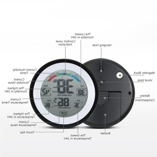 Бесплатная доставка Многофункциональный цифровой термометр Гигрометр Датчик температуры Измеритель влажности настенные часы Макс. Минимальное значение Отображение тренда C/F Lgft